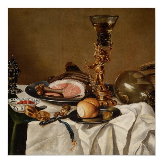 Nog steeds leven met ham, boeken en sierschepen perfect poster (Voorkant)