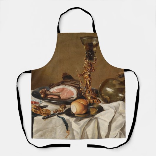 Nog steeds leven met ham, boeken en sierschepen schort (Voorkant)