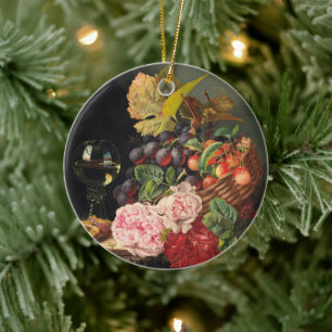 Nog steeds leven met pinda's en een glas wijn keramisch ornament