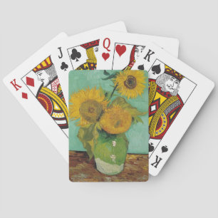 nog steeds leven - vaas met drie zonnebloemen, van pokerkaarten