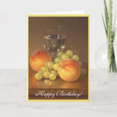 Nog steeds leven, Wineglass, twee perziken, gelukk Kaart (Voorkant)
