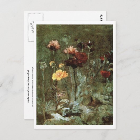 Nog steeds Life Scabiosa, Ranunculus, Van Gogh Fin Briefkaart (Voorkant / Achterkant)