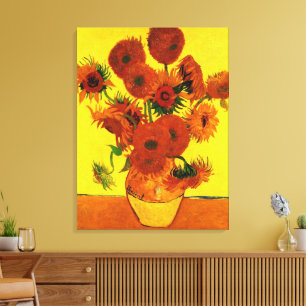 Nog steeds Life Vase met 15 zonnebloemen Vincent v Canvas Afdruk