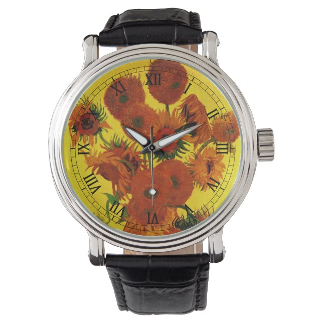 Nog steeds Life Vase met 15 zonnebloemen Vincent v Horloge (Voorkant)