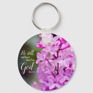 Nog steeds psalm 46:10 Paarse Lila bloemen Sleutelhanger