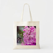 Nog steeds psalm 46:10 Paarse Lila bloemen Tote Bag (Voorkant)