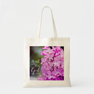 Nog steeds psalm 46:10 Paarse Lila bloemen Tote Bag