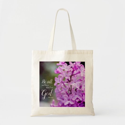 Nog steeds psalm 46:10 Paarse Lila bloemen Tote Bag (Voorkant)
