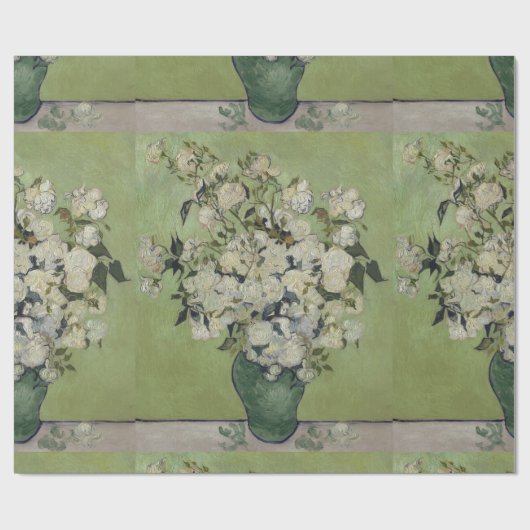 Nog steeds roze rozen in een vaas van Van Gogh Cadeaupapier (Vlak)