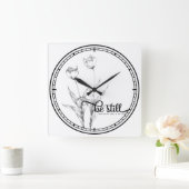 Nog steeds zwarte en witte potloodschets vierkante klok (Huis)