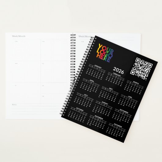 Noir 2026 Calendrier Business Logo Code QR (Devant avec enveloppe)