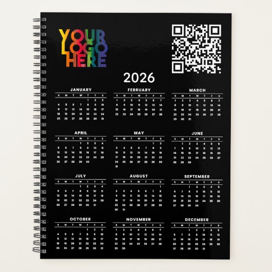 Noir 2026 Calendrier Business Logo Code QR (Devant)