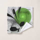 Noir Abstrait et blanc avec art fractal vert (Gant de toilette)