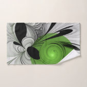 Noir Abstrait et blanc avec art fractal vert (Serviette à main)