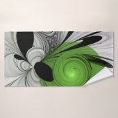 Noir Abstrait et blanc avec art fractal vert (Serviette de bain)