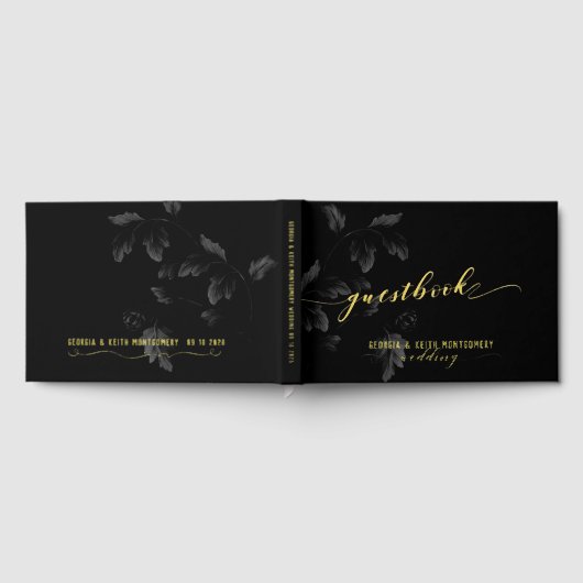 Noir Acanthus Leaf Gold Script Mariage élégant (Complet)