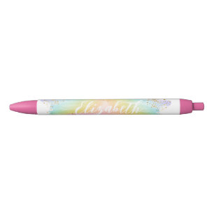 Noir Aquarelle moderne Pastel Arc-en-ciel Nom stylo