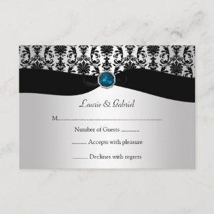Noir Argent Damask bleu Topaz Jewel RSVP Invitati