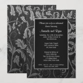 Noir - Argent Damask Répétition Dîner Invitation (Devant / Derrière)