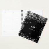 Noir argent parties scintillant initiales monogram (Devant avec enveloppe)