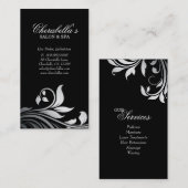 Noir argenté floral élégant de carte de visite de (Devant / Derrière)