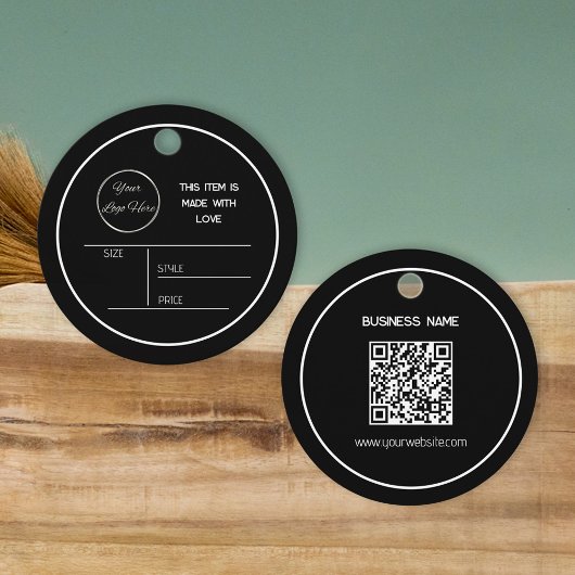 Noir arrondi minimal avec logo accroché étiquette