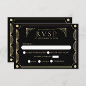 Noir Art Déco Mariage RSVP (Devant / Derrière)