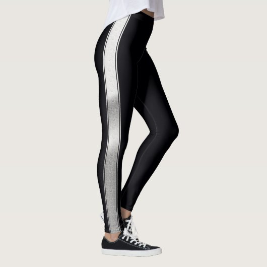Noir avec bandes d'huile d'argent Leggings (Droite)