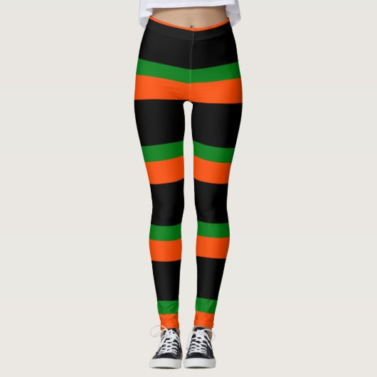 Noir avec bandes orange et vert Leggings (Devant)