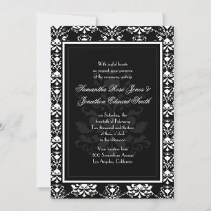 Noir avec blanc Damas Elégant mariage Invitation