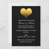 Noir avec blanc rayé Gold Heart Invitation (Devant)
