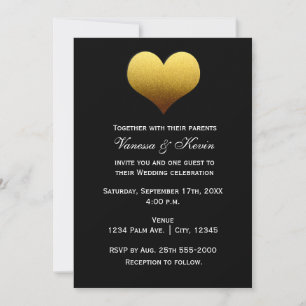 Noir avec blanc rayé Gold Heart Invitation
