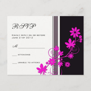 Noir avec chaud rose Fleur mariage RSVP
