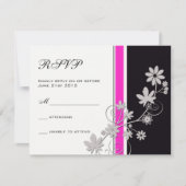 Noir avec chaud rose Fleur mariage RSVP (Devant)