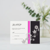Noir avec chaud rose Fleur mariage RSVP (Debout devant)