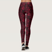 Noir avec dentelle rouge florale Motif Leggings (Dos)