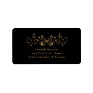 Noir avec Étiquette de adresse de papillons d'or