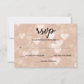 Noir avec Faux Rose Gold Bokeh Hearts RSVP (Devant)
