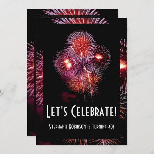 Noir avec feux d'artifice Invitations de fête d'an (Devant / Derrière)