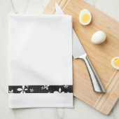 Noir avec Fleurs Blanches Bordure Tea Serviette de (Quart Plié)