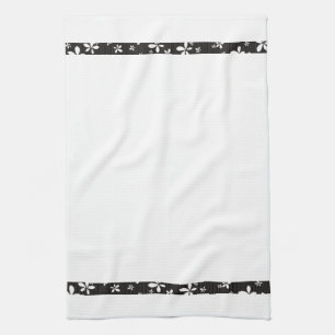 Noir avec Fleurs Blanches Bordure Tea Serviette de