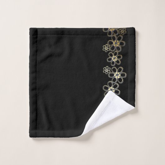 Noir avec fleurs d'or (Gant de toilette)