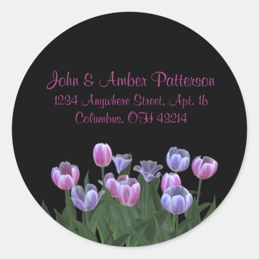 Noir avec Fleurs Tulip Étiquettes de adresse (Devant)