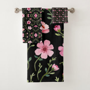 Noir Avec Floral Rose Trois Pièce