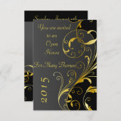 Noir avec Gold Flourish Open House Invitation (Devant / Derrière)