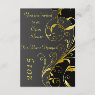 Noir avec Gold Flourish Open House Invitation
