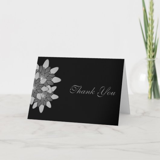Noir avec Gris et Argent Floral Lotus Merci (Devant)