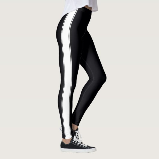 Noir avec Leggings à bandes blanches (Droite)