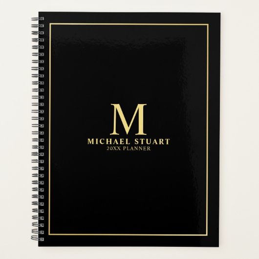 Noir avec l'or Personnalisé Monogramme et nom (Devant)