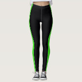 Noir avec Neon Green Stripes Leggings (Devant)